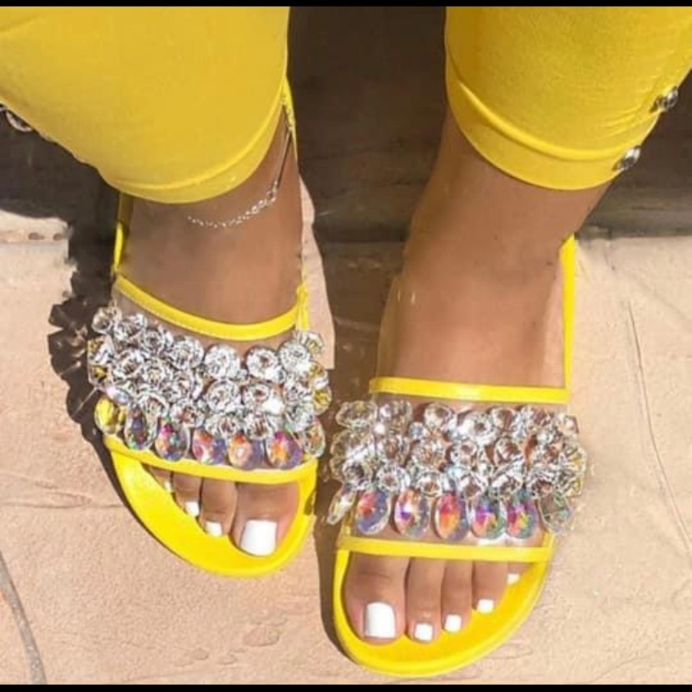 Rhinestone yellow sandals
